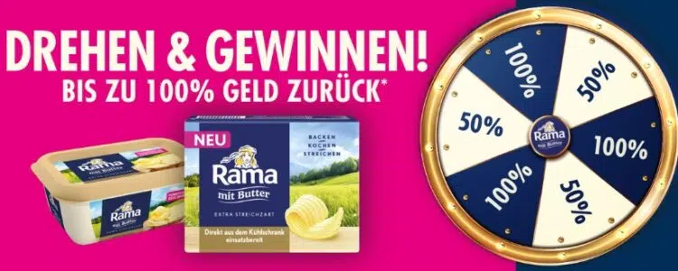 Rama Glücksrad: bis zu 100% Cashback erhalten