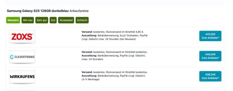 Ankaufspreise für Samsung Galaxy S25