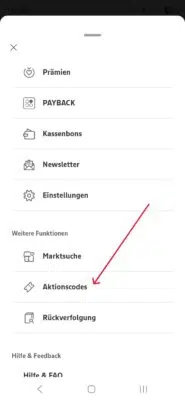 EDEKA Screenshot Aktionscodes
