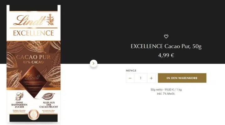 Lindt-Shop: EXCELLENCE Cacao Pur, 50g