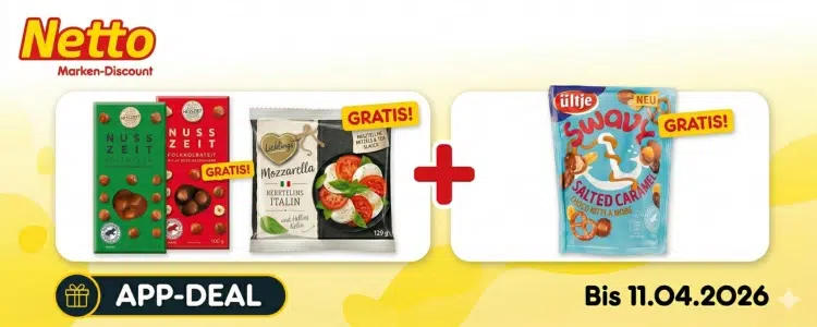 Netto gratis Coupons Mozzarella/Nuss-Schokolade/ültje