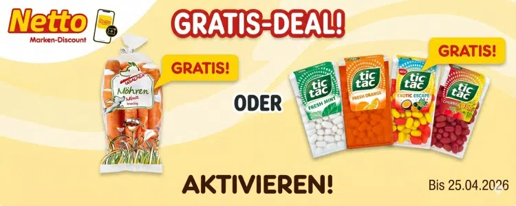 Netto gratis Coupons Tic Tac oder Tabaluga Snackmöhren