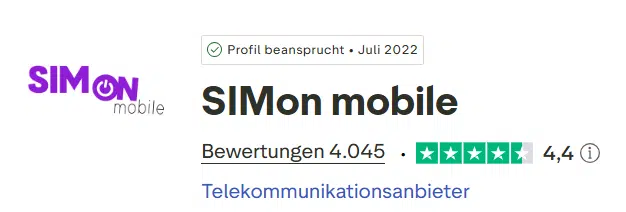 SIMon mobile bei Trustpilot