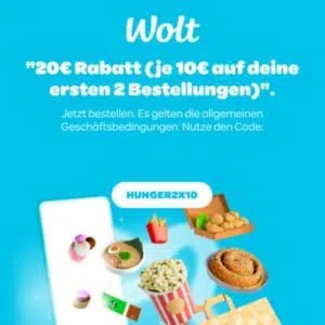 2x 10€ bei Wolt sparen