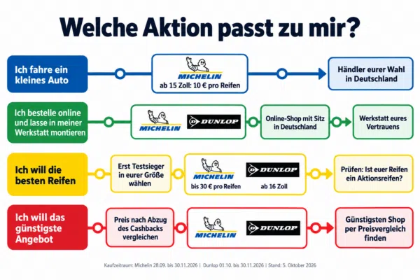 Welche Reifen-Cashback-Aktion passt zu mir? Infografik