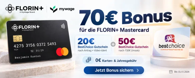 Bis zu 70€ für kostenlose Florin+ Kreditkarte